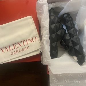 Valentino Black Roman Stud Turtle Platform Slides Size 35